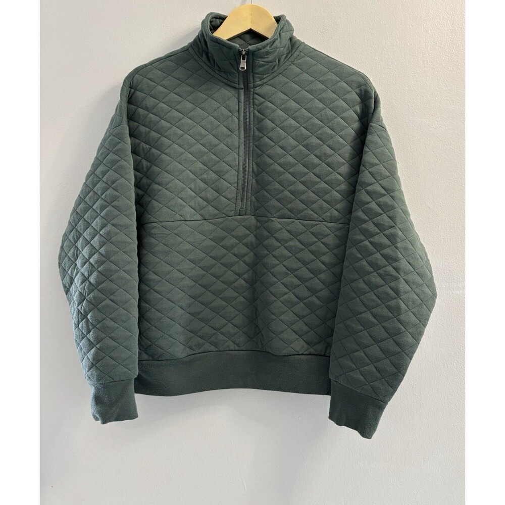 Eddie Bauer Womens Medium Quilted Quarter Zip Pullover Jacket Green Sweatshirt M